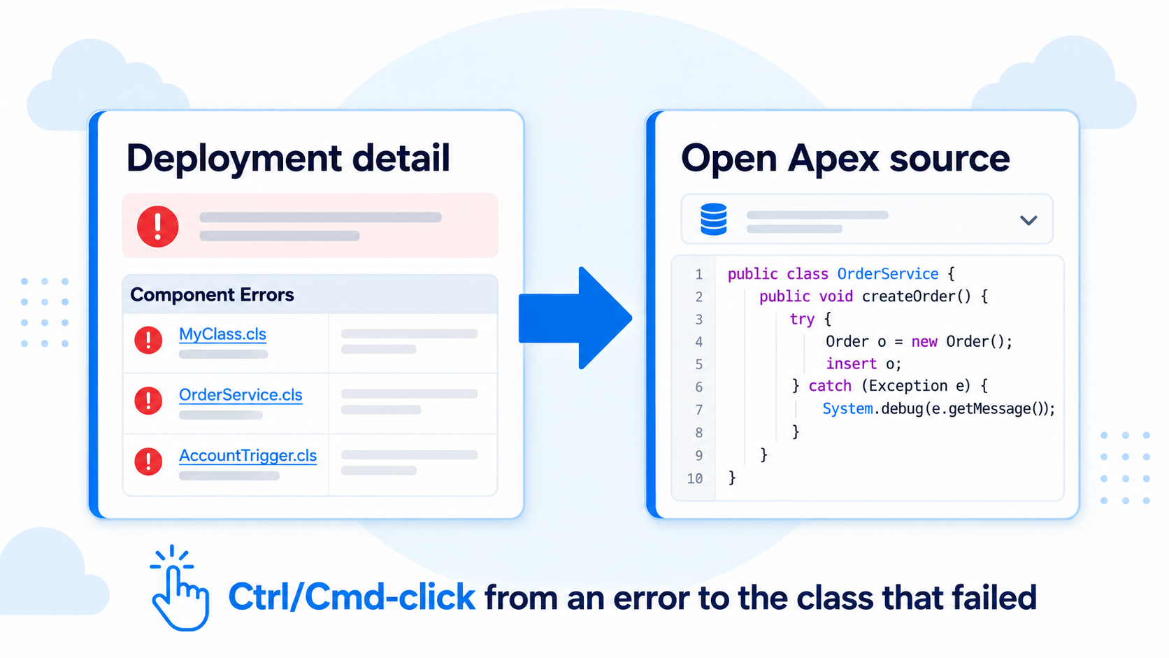 Abrir código Apex desde un error de despliegue